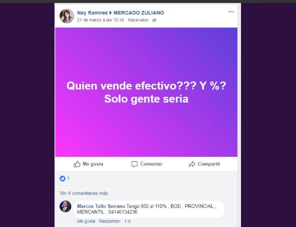 venta de efectivo